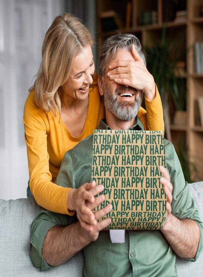 AircooL Green Birthday Wrapping Paper, Minimal Emerald Greens Large Happy Birthday Repeating Script Wrapping Paper - 1 Mini Roll 17Inch x10 ft Per Roll - Green Kraft Gift Wrap for Birthdays Party - Image 4
